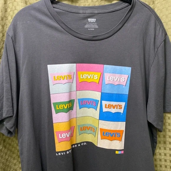 levi’s jeans gray t shirt rainbow pastels multicolor logo denim graphic tee ck - Picture 7 of 7